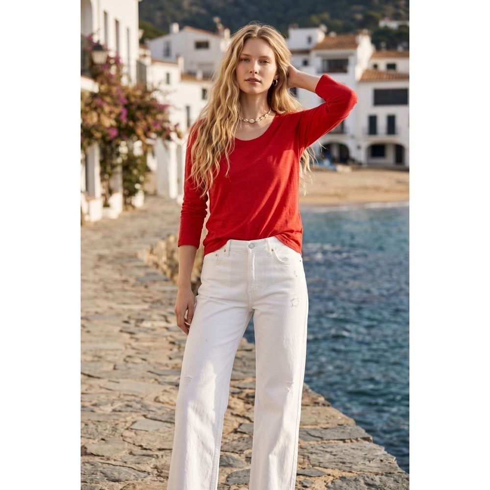 NWT Tommy Bahama Tango Red Cotton Knit 3/4 Sleeve Top Shirt Womens Small S